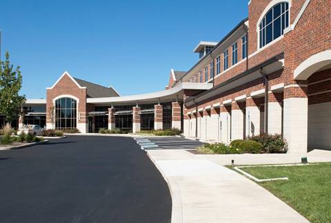 Finished and striped commercial asphalt parking lot